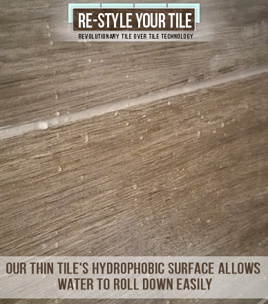 Our Thin Tile's Hydrophobic Surface Allows Water to Roll Down Easily