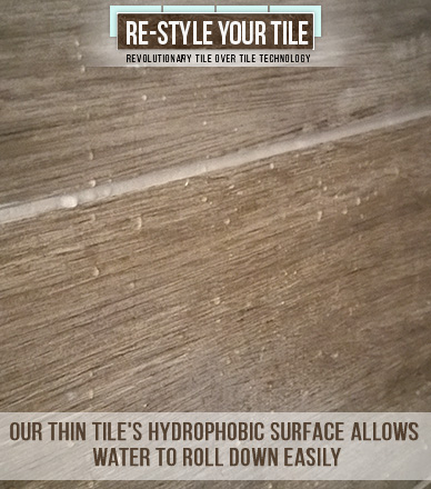 Thin Tiles Easily Repel Water and Are Treated with an Antimicrobial Coating Our Thin Tile's Hydrophobic Surface Allows Water to Roll Down Easily