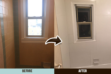 Before and After Picture of a Tile Over Tile Shower Transformation in Asbury, New Jersey