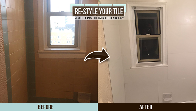 In Just One Day, This Shower Got an Astonishing Transformation in Asbury, NJ, Thanks to Re-Style Your Tile Before and After Picture of a Tile Over Tile Shower Transformation in Asbury, New Jersey